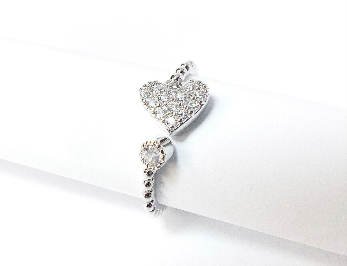 Multi-Paved CZ Gem Heart Adjustable Mid Ring / Toe Ring