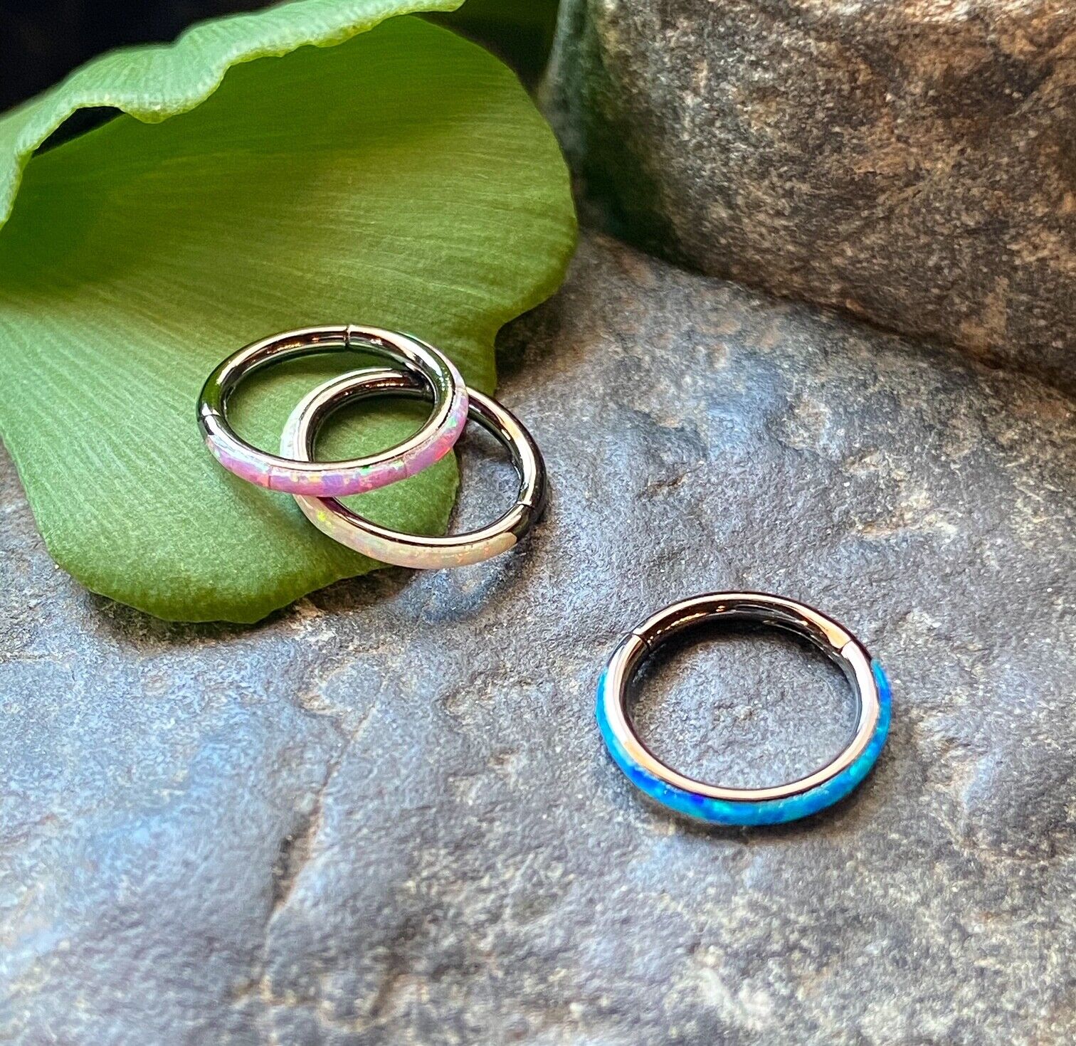 1pc Opal Outer Edge Hinged Segment Ring Septum Orbital Helix Ear Cartilage (Color: Blue)