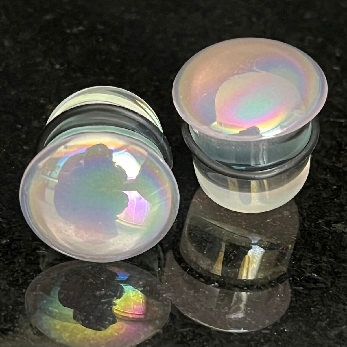 PAIR Pink Pearl Glass Single Flare Plugs Tunnels Gauges Piercing Body Jewelry