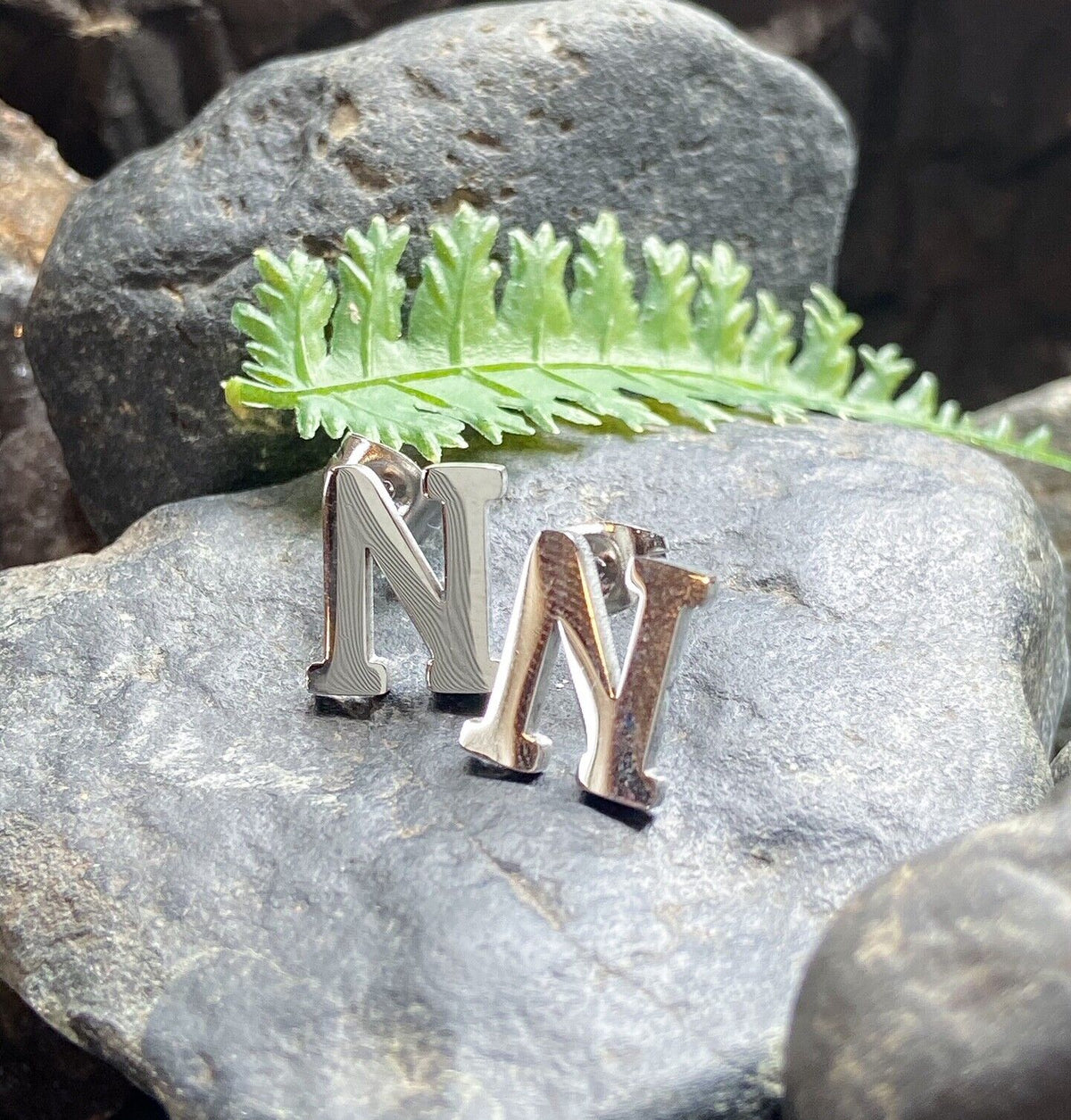 PAIR of 316L Stainless Steel Initial / Alphabet 20g Earrings - A to Z available! (Letter: N)