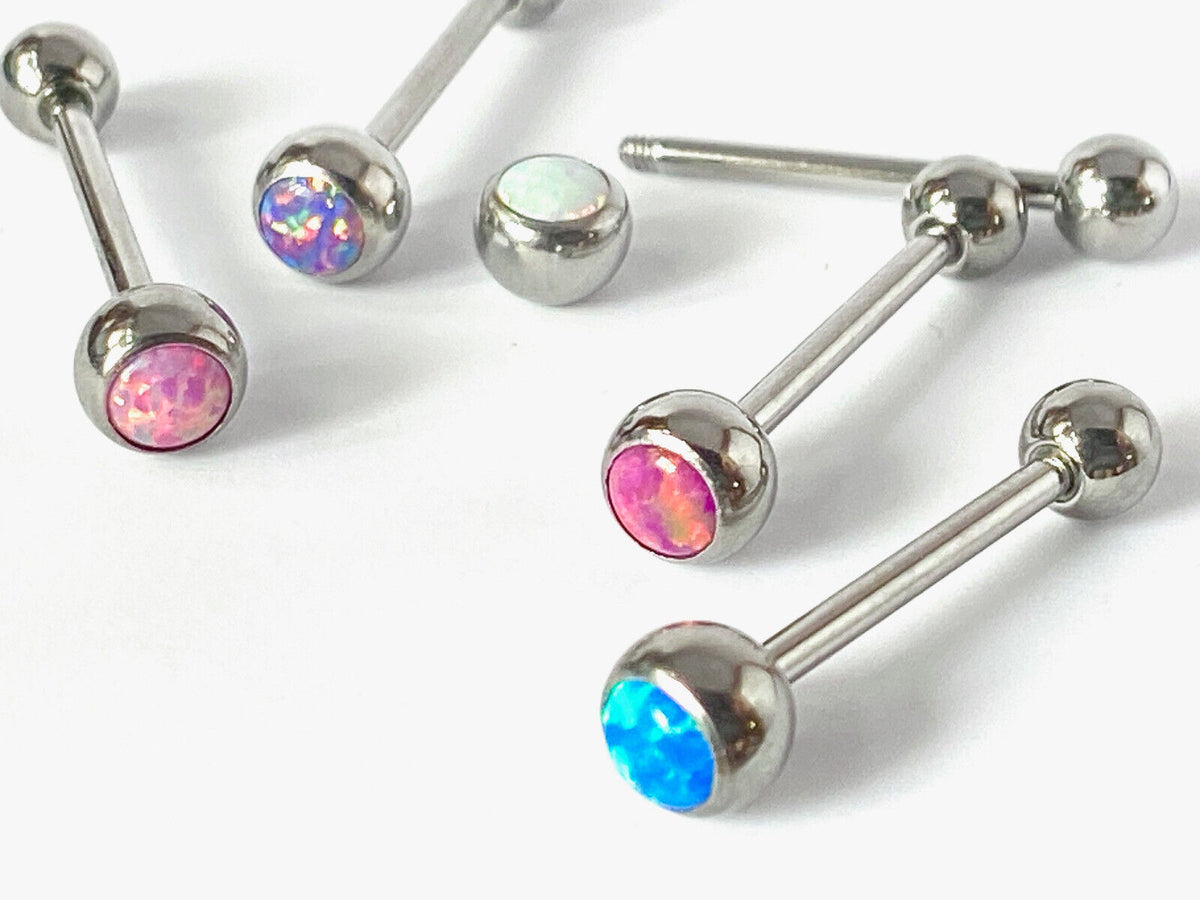 1pc Press-Fit Opal Ball 316L Surgical Steel Tongue Ring Barbell Body Jewelry