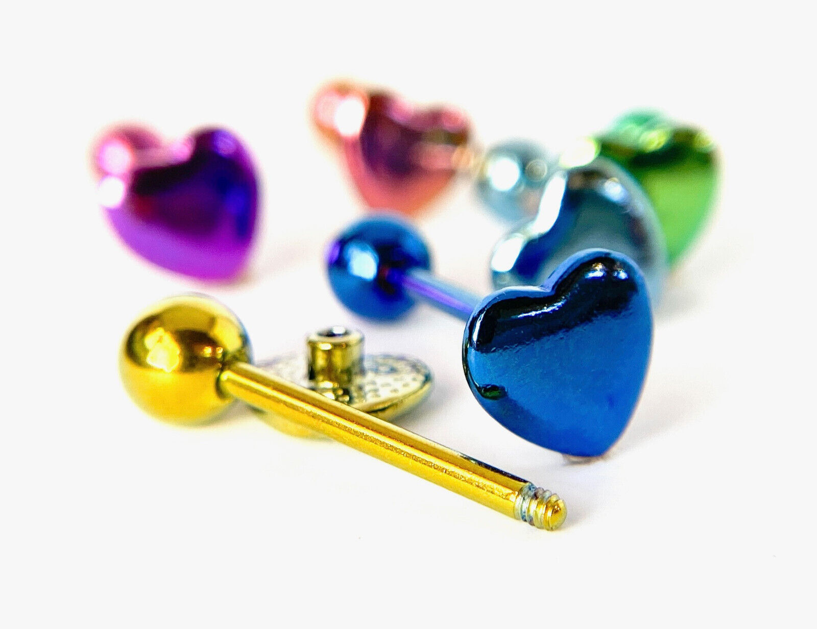 1pc Heart Design Tongue Ring Titanium Anodized 14g Tounge Barbell Body Jewelry