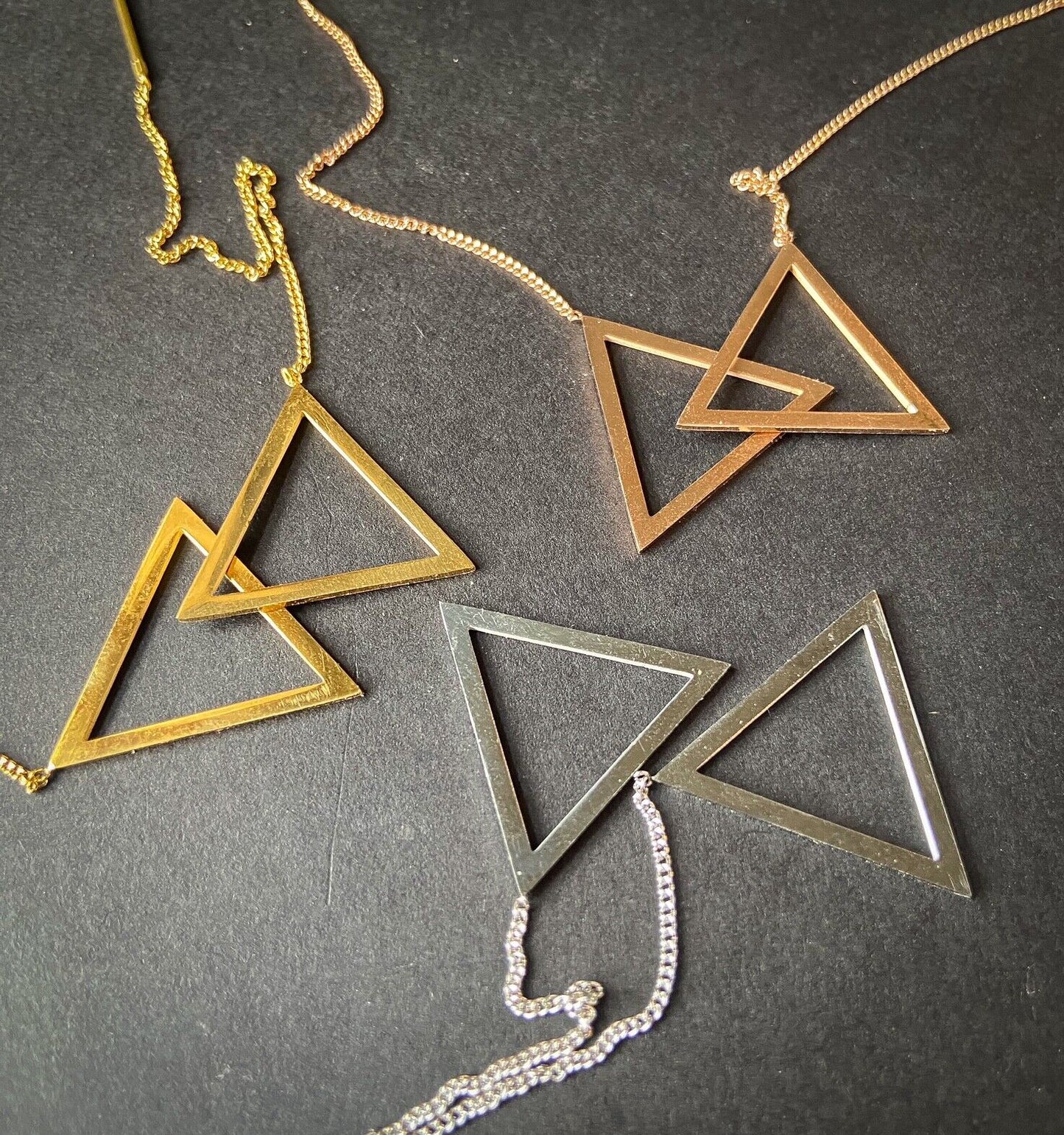 PAIR of Free Falling Chain Earrings w/ Bar & Open Triangle 20g Stainless Steel