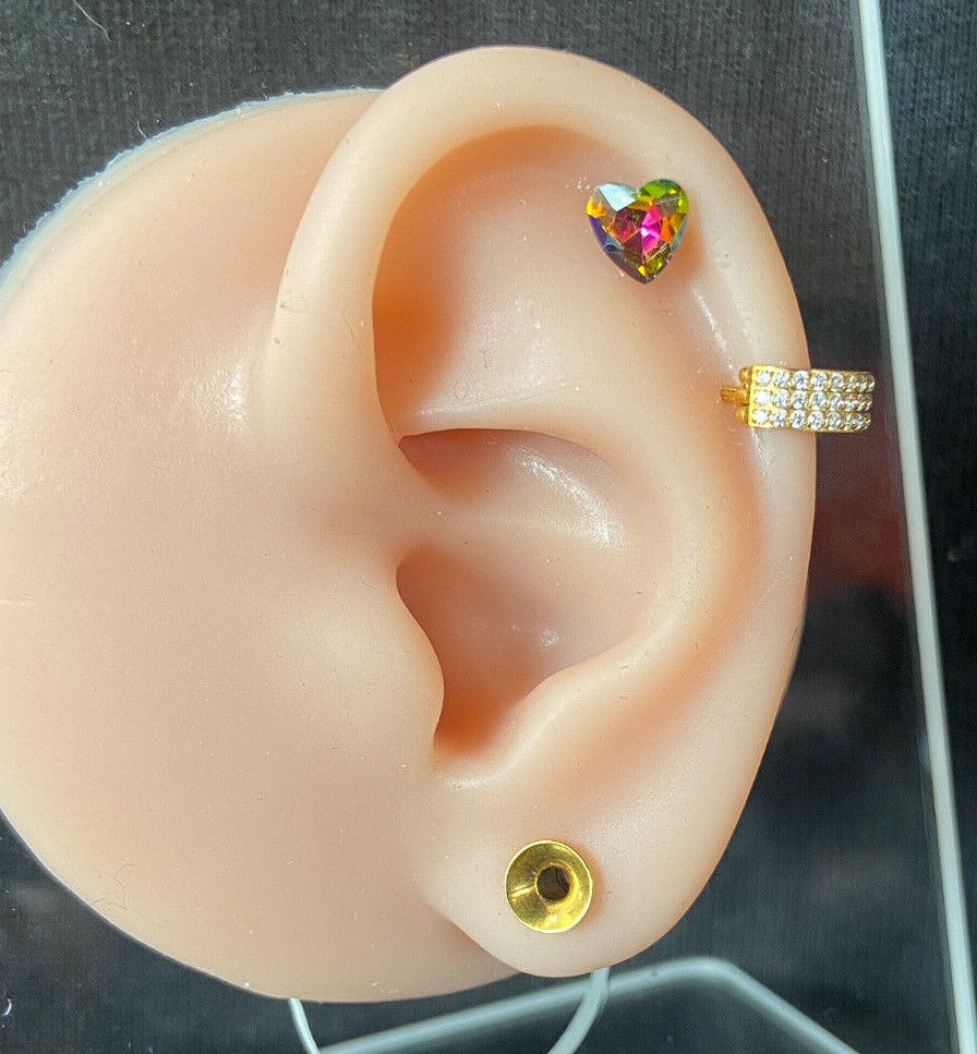 1pc Heart Crystal Tragus Helix Cartilage Ring 16g 1/4" - choose your color