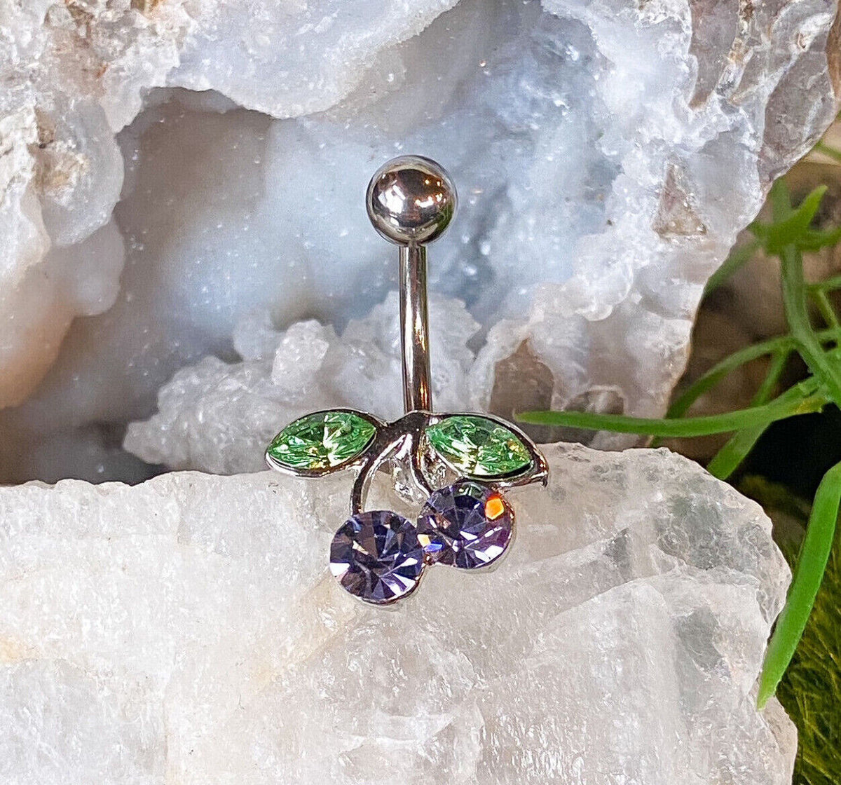 1pc Cherry CZ Gem Belly Ring Navel Piercing Pierced Naval Cherries Body Jewelry (Color: Purple)
