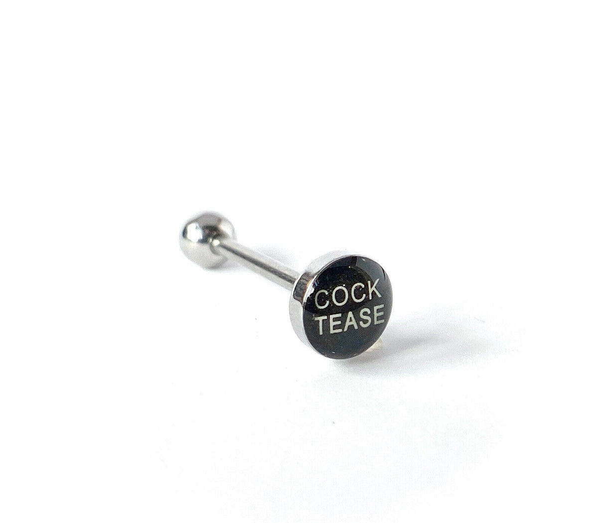 1pc Dome Logo Tongue Ring - choose from Adult Sayings, Sex, Bad Words +more! (Logo Style: Cock Tease)