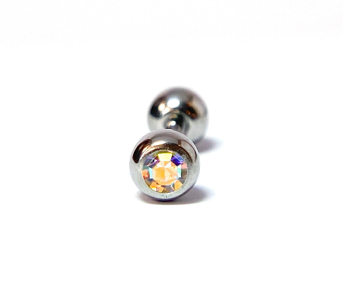 1pc Press-Fit Gem 316L Surgical Steel Barbell Tragus Stud Ring 16g 1/4" (6mm) (Color: Aurora Borealis)
