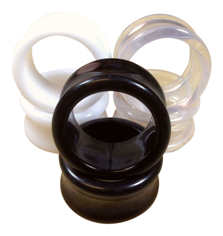 3 PAIR SET - Black,White,Clear Ear Tunnels Plugs Gauges Earlets - up to 30mm! (Gauge (Thickness): 7/8" (22mm))