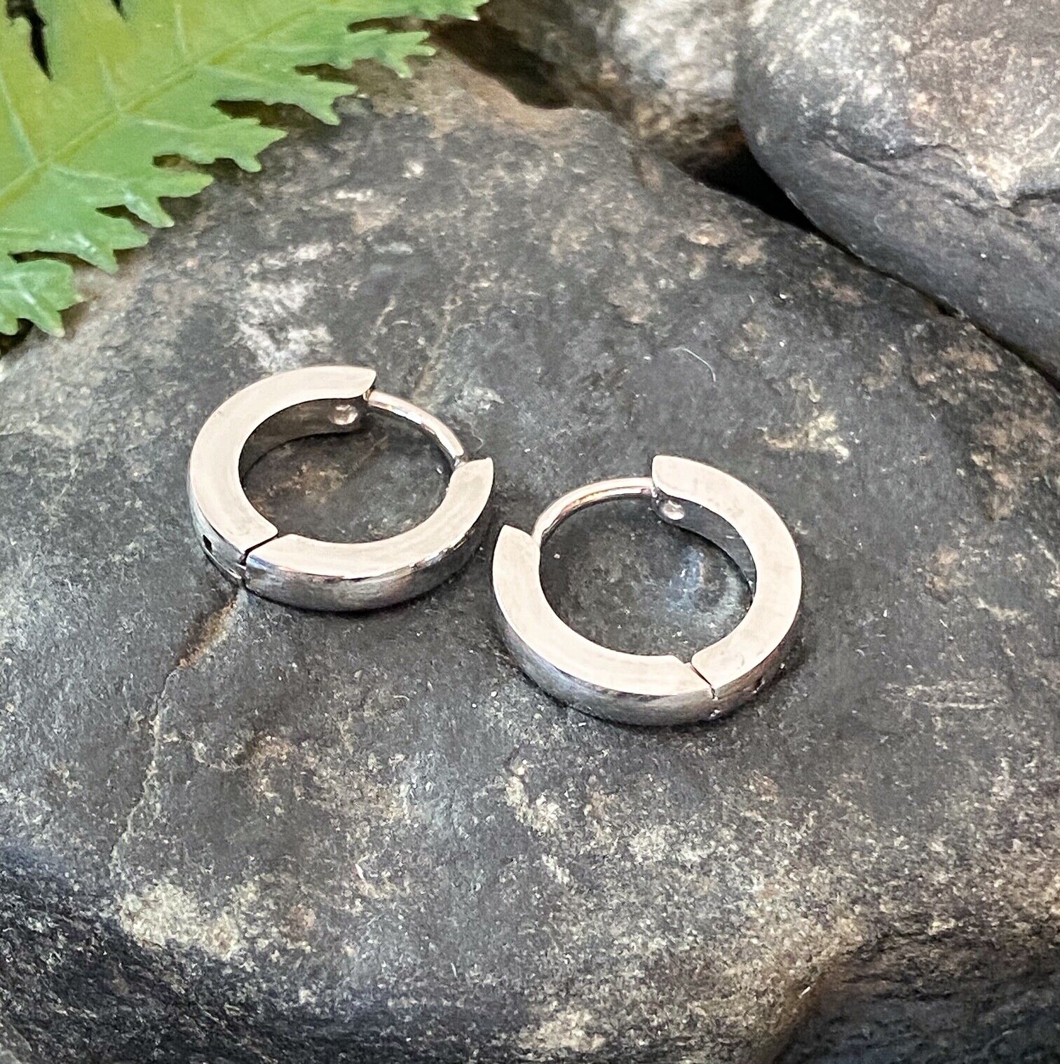 PAIR Stainless Steel Small Dome Hoop Huggie Earrings 2.5mm Wide 20g Men or Women (Color: Silver)