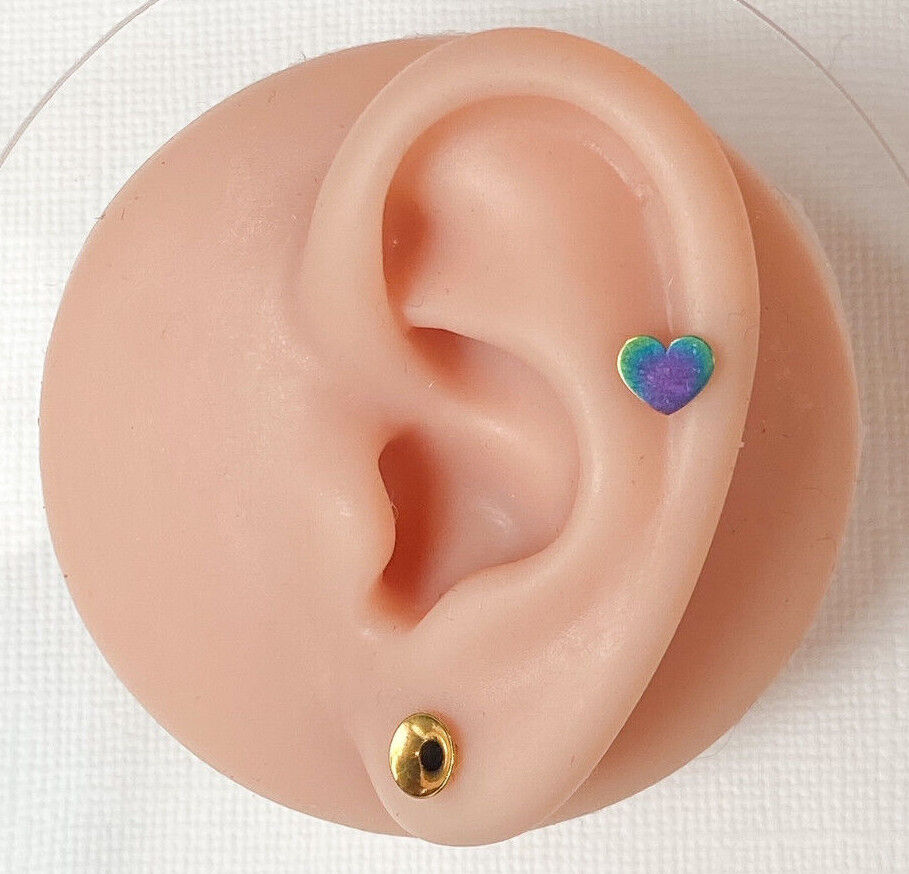 1pc Flat Heart Top Helix Tragus Cartilage Bar Stud Earring 316L Surgical Steel 