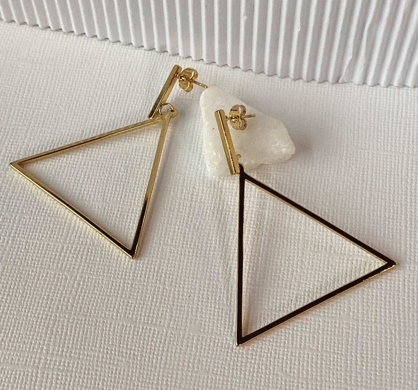 PAIR of Bar & Triangle Dangle 20g Earrings Studs Stainless Steel (Color: Gold)