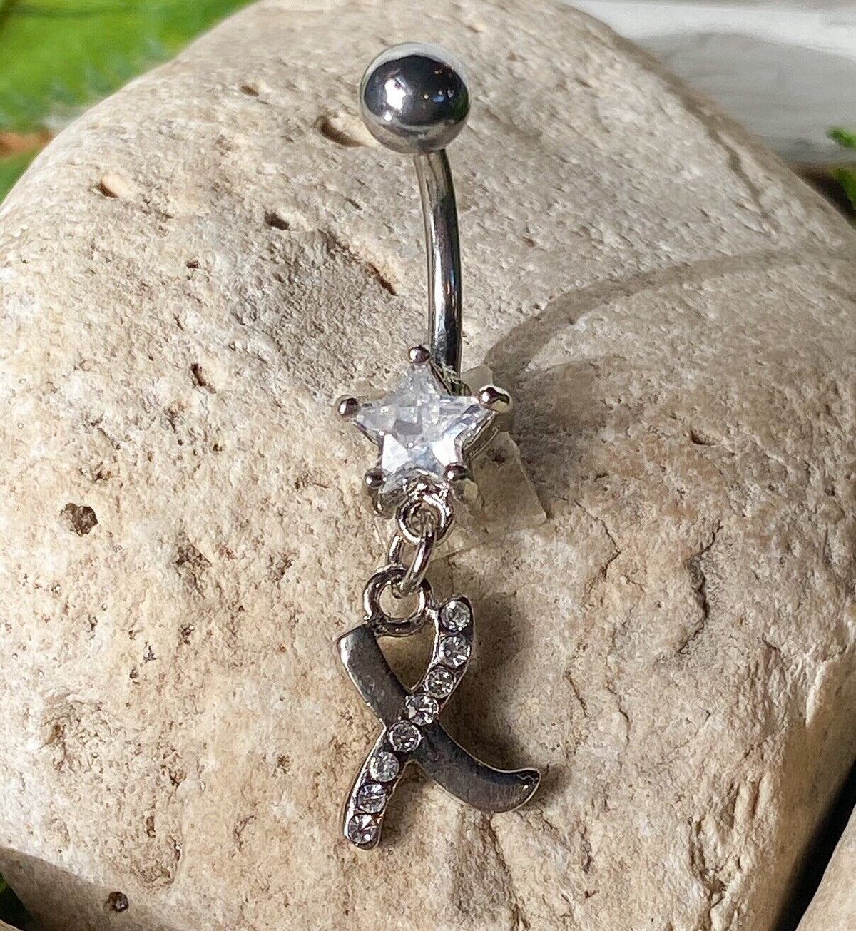 1pc Initial "Metro" Clear Gem Belly Ring Navel Pierced Naval Piercing Letter (Initial: X)