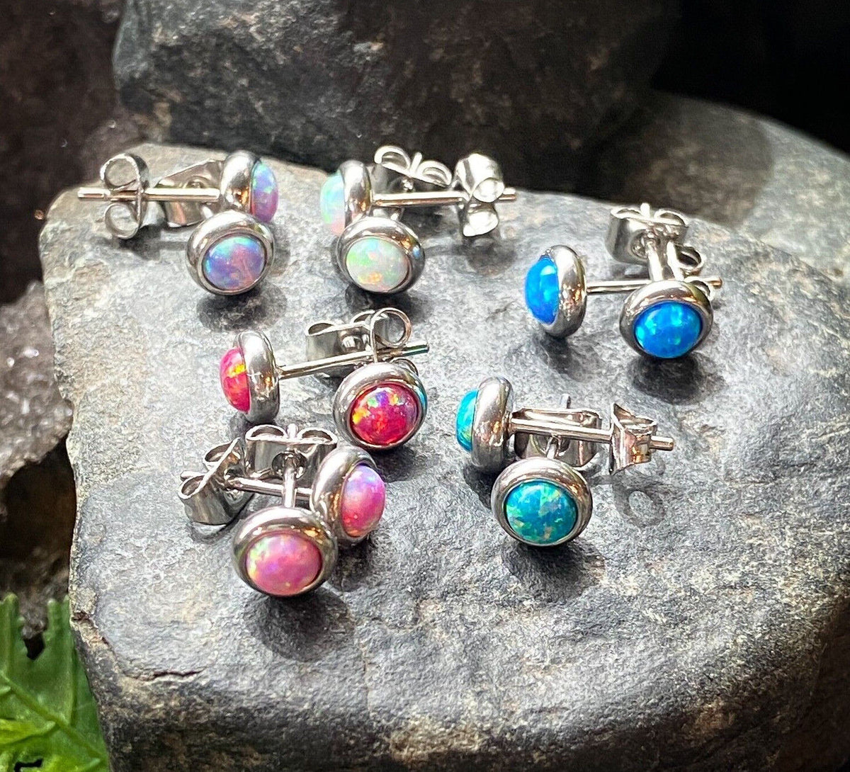 PAIR Bezel Set Opal 316L Surgical Steel Earrings - choose from 18 color combos!
