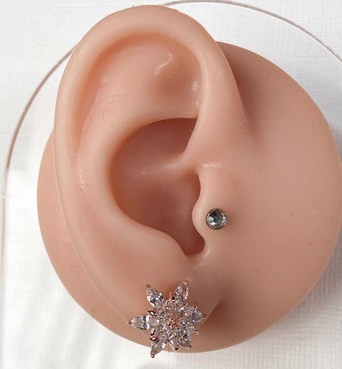 PAIR of Double Tiered CZ Flower 316L Surgical Steel Post 20g Earrings Studs