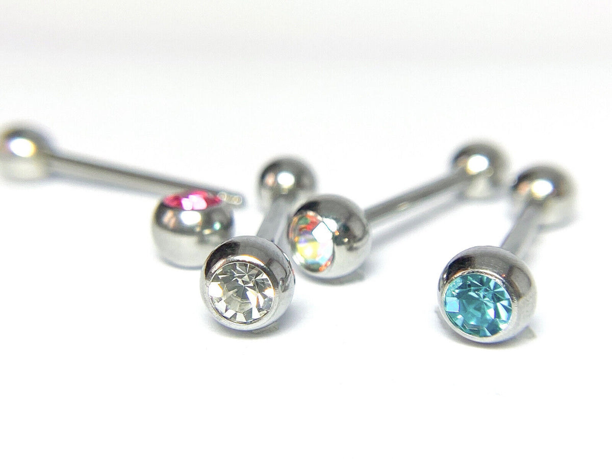 4pc Value Pack Gem Ball Steel Tongue Rings 14g Tounge Body Jewelry