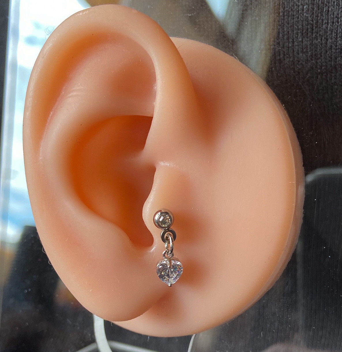 1pc Crystal Heart Dangle Tragus Helix Cartilage Ring 16g 1/4"- choose your color