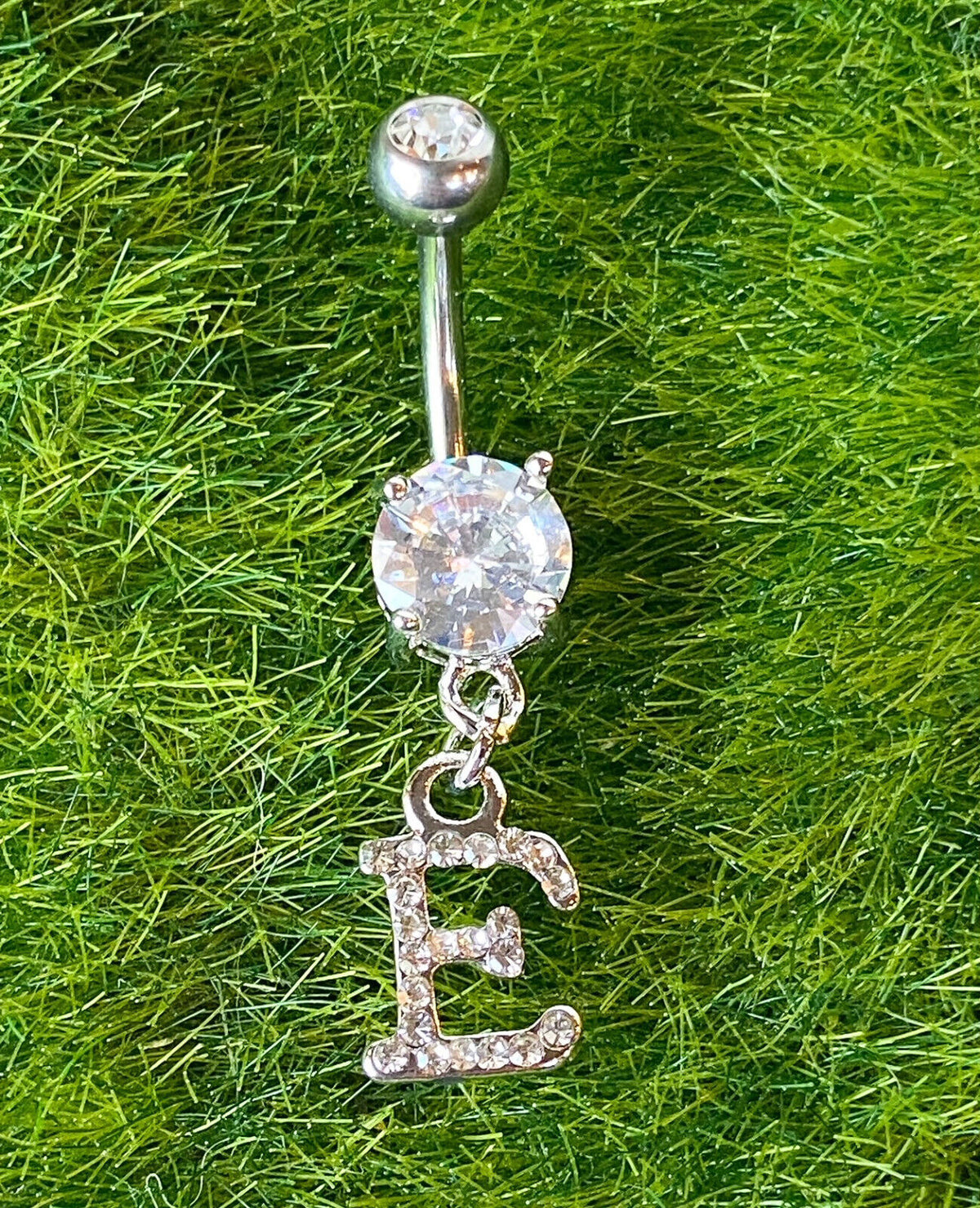 1pc Initial Clear Gem Belly Ring Navel Piercing Pierced Letter Naval Jewelry (Initial: E)