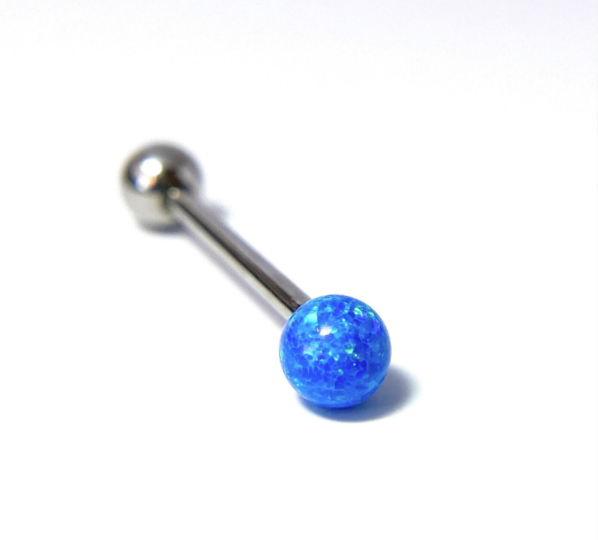 1pc Internally Threaded 5mm Opal Ball Tongue Ring Steel Barbell 5/8" 16mm 14g (Color: Blue)