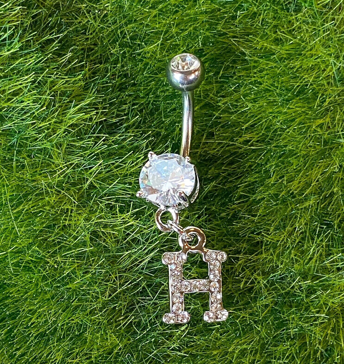 1pc Initial Clear Gem Belly Ring Navel Piercing Pierced Letter Naval Jewelry (Initial: H)