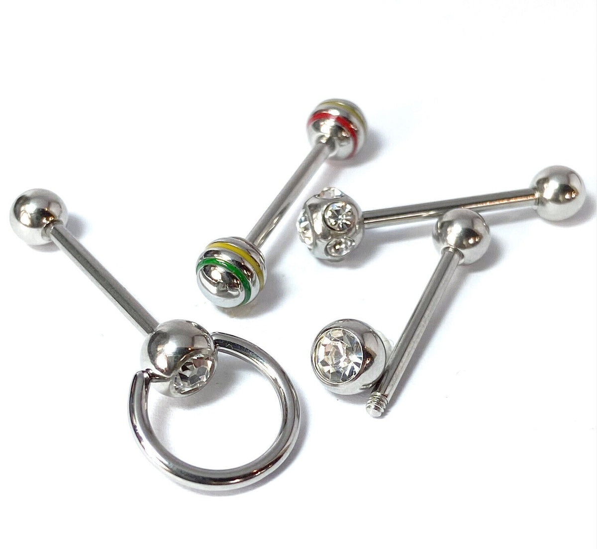 4pc Value Pack Assorted Style Tongue Rings 14g Tounge Body Jewelry