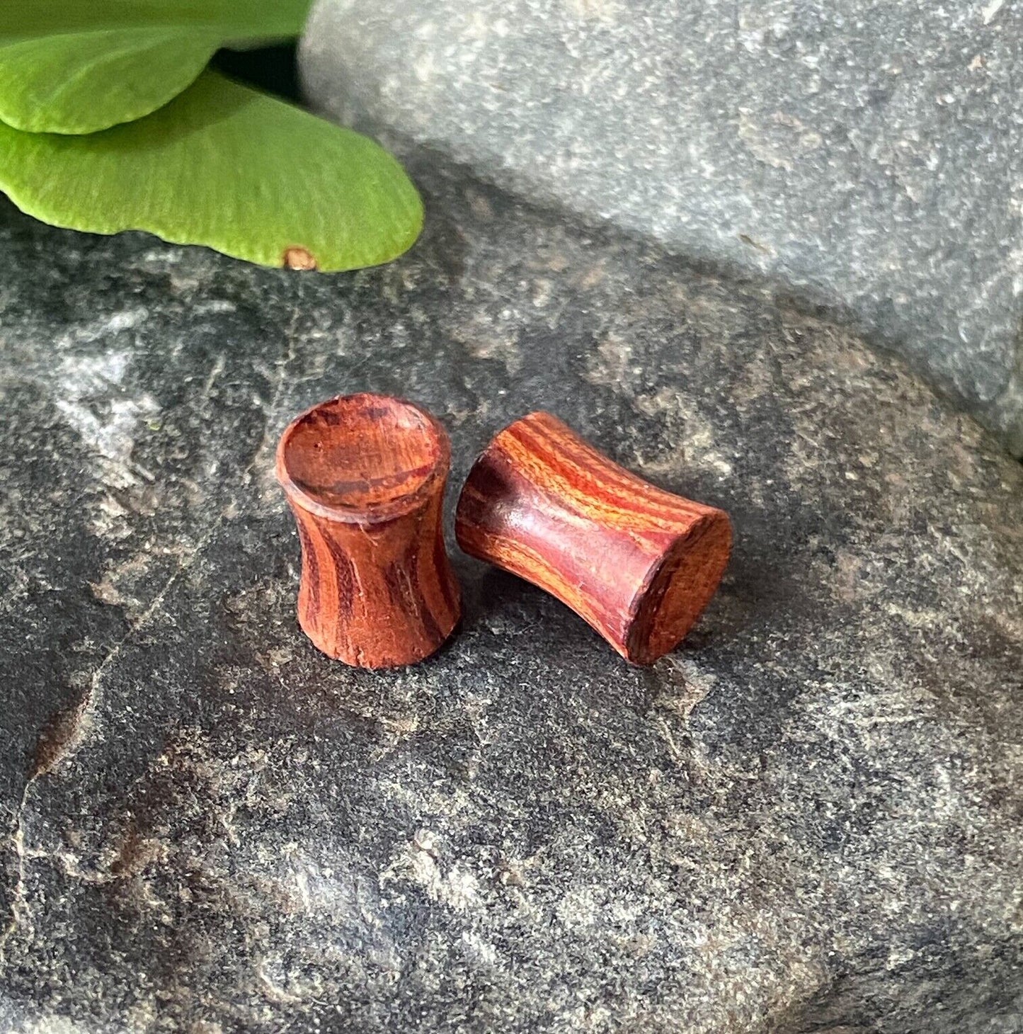 PAIR Concave Red Tiger Wood Plugs Organic Earlets Gauges Body Jewelry