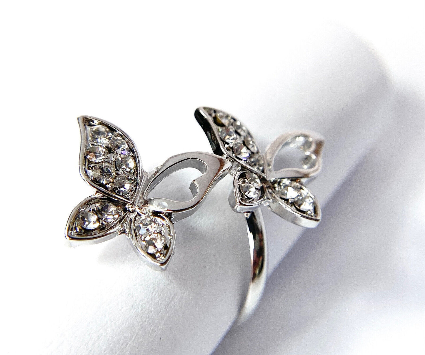 Double Butterfly Multi-Paved CZ Gems Adjustable Mid Ring