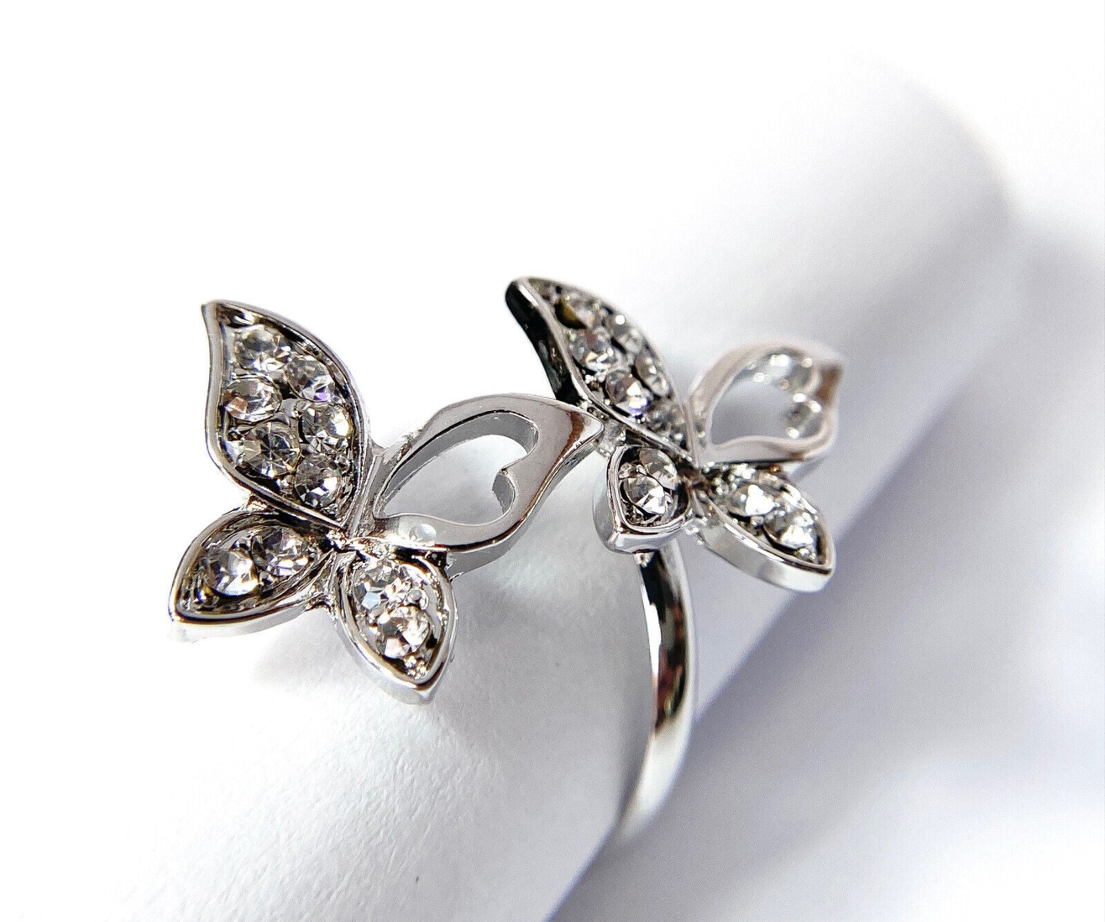 Double Butterfly Multi-Paved CZ Gems Adjustable Mid Ring