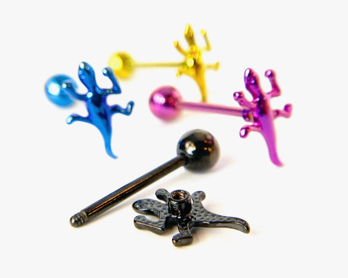1pc Lizard Design Tongue Ring Titanium Anodized 14g Tounge Barbell Body Jewelry