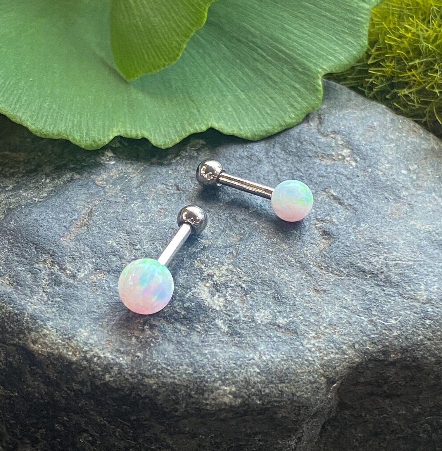1pc Opal Ball Internally Threaded Tragus Helix Cartilage Ring Barbell 16g 1/4" (Post Color: Steel)