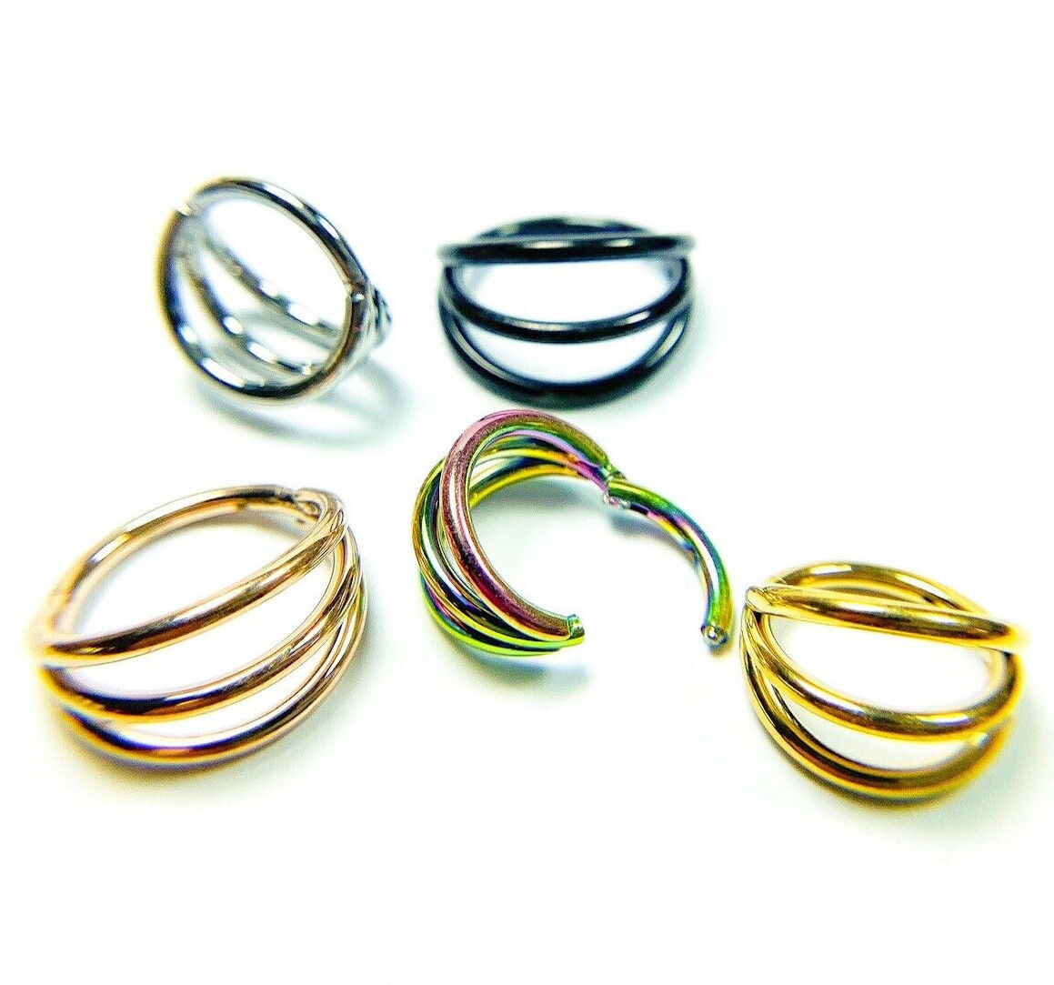 1pc Solid Titanium Triple Hoop Hinged Segment Ring Helix Cartilage Clicker