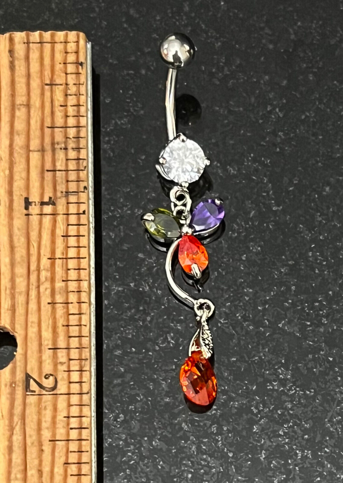 Teardrop & Flower Multicolor Gem Belly Ring Piercing Navel Naval Body Jewelry