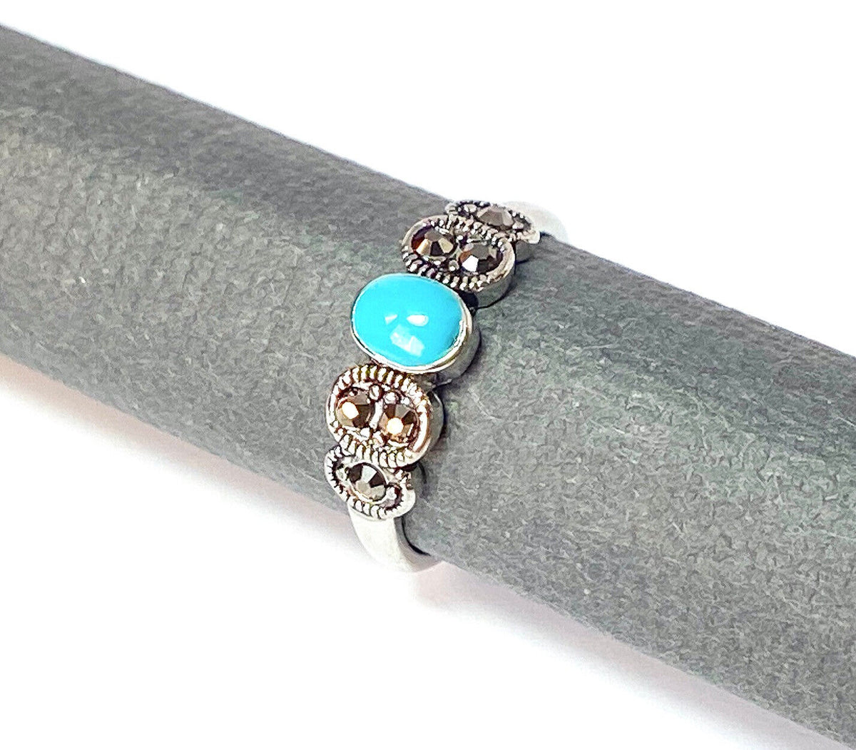 Turquoise Center & Black Crystal Adjustable Mid Ring / Toe Ring Jewelry