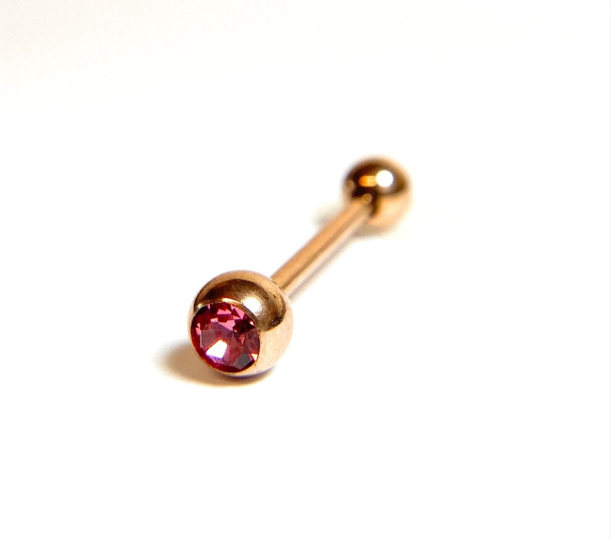 1pc Gem Ball Rose Gold Ion Plated 316L Surgical Steel Tongue Ring Tounge Barbell (Gem Color: Pink)
