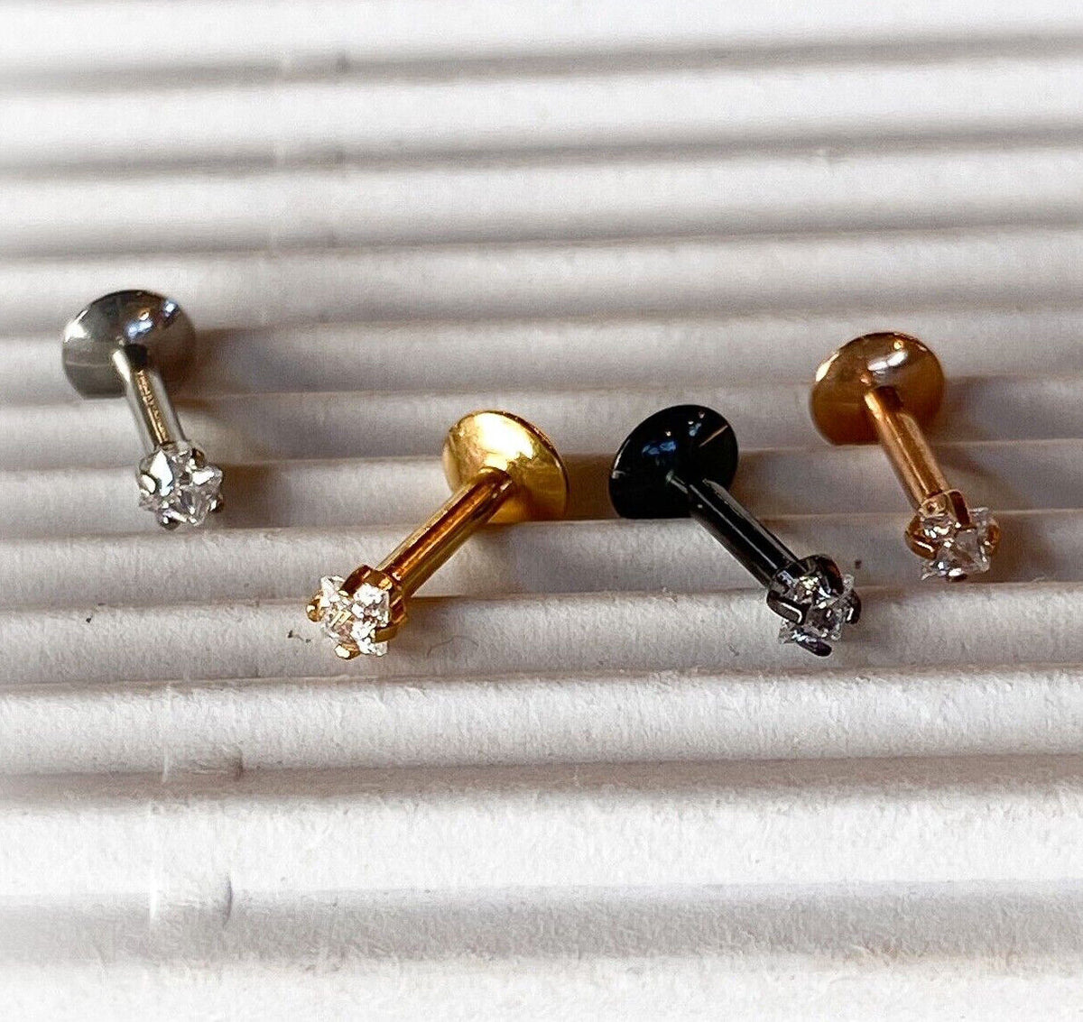 4pc Value Pack Internally Threaded Prong Set Square Gem Ion Plated Labrets
