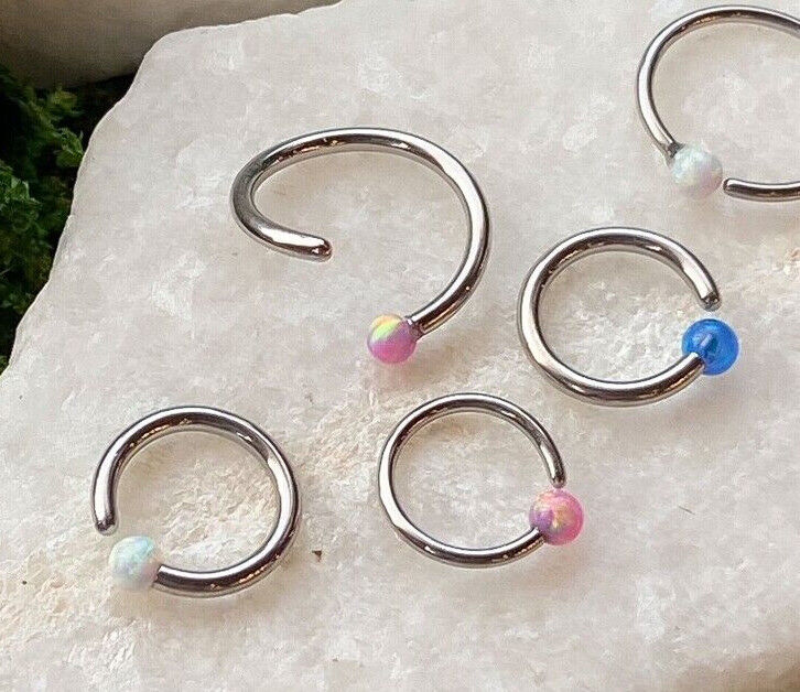 1pc Fixed Synthetic Opal Ball Annealed Steel Captive Bead Ring Body Jewelry