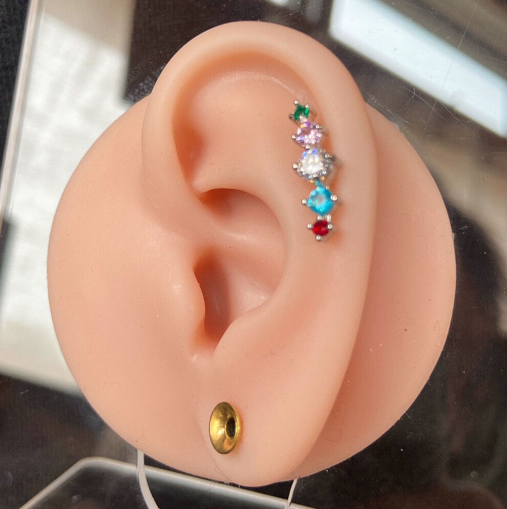 1pc Prong Set Journey Curve Gem Tragus Helix Cartilage Ring 16g 1/4" 6mm Jewelry