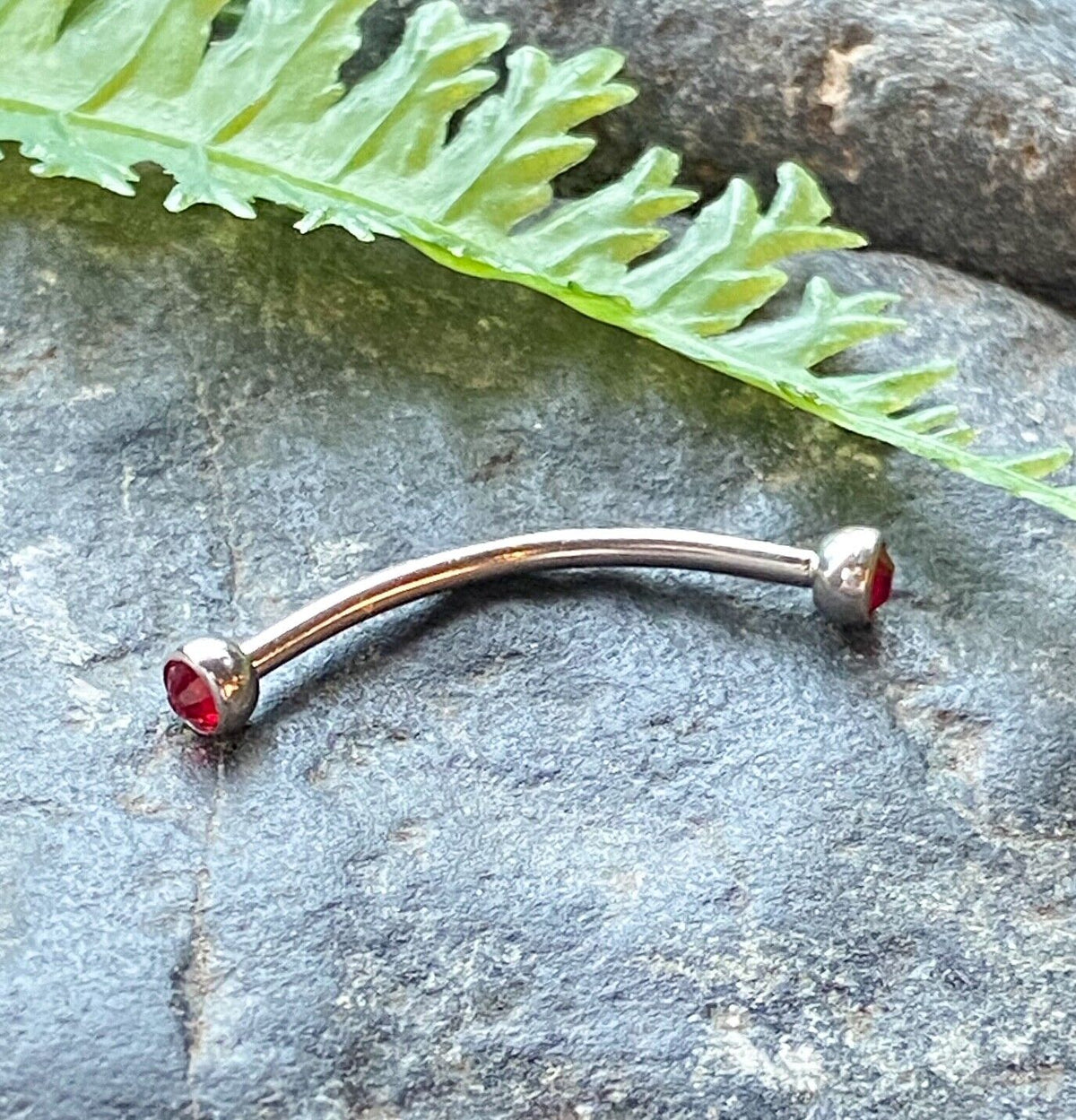 1pc Snake Eye Piercing Curved Barbell Tongue or Eyebrow Ring Double Gem 16g 9/16 (Color: Red)