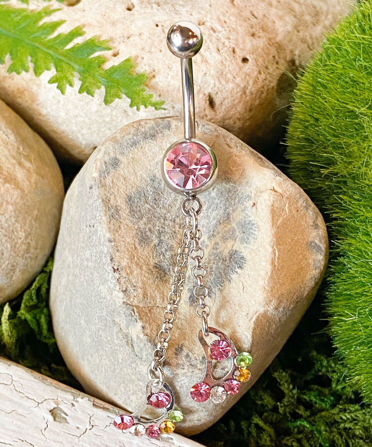 Feet Multicolor Gem Chain Dangle Belly Ring Navel Piercing Pierced Naval
