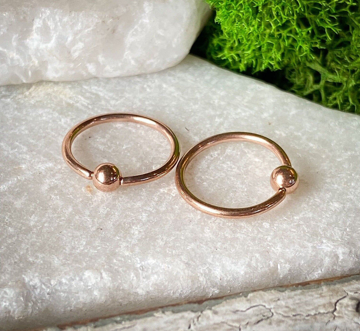 PAIR Fixed Ball Rose Gold Captive Bead Rings Nipple Helix Tragus Septum Piercing