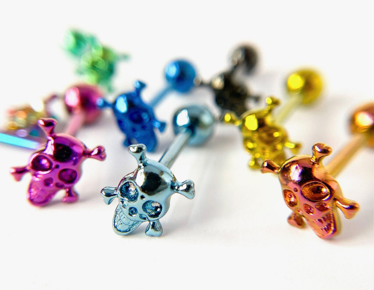 1pc Skull Design Tongue Ring Titanium Anodized 14g Tounge Barbell Body Jewelry