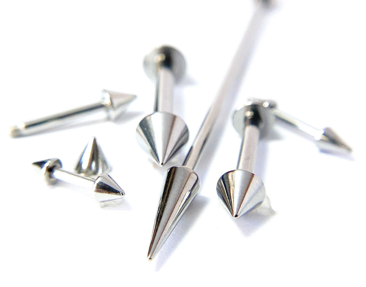1pc Spike 316L Steel Barbell, Industrial Bridge Nipple Eyebrow Ring Spiked Cone