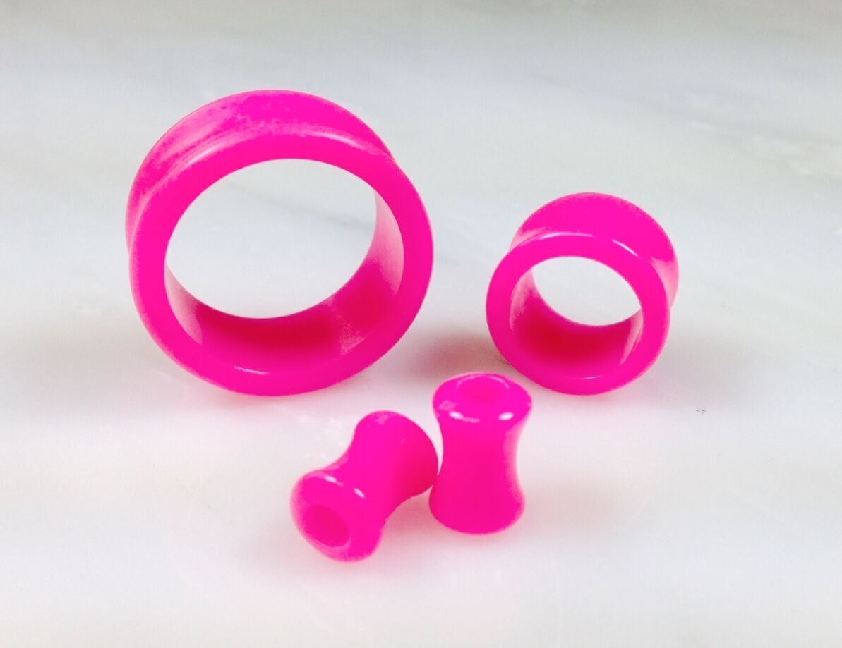 PAIR Solid Color Ear Tunnels Plugs Gauges Earlets - 3mm through 30mm available (Main Color: Pink)