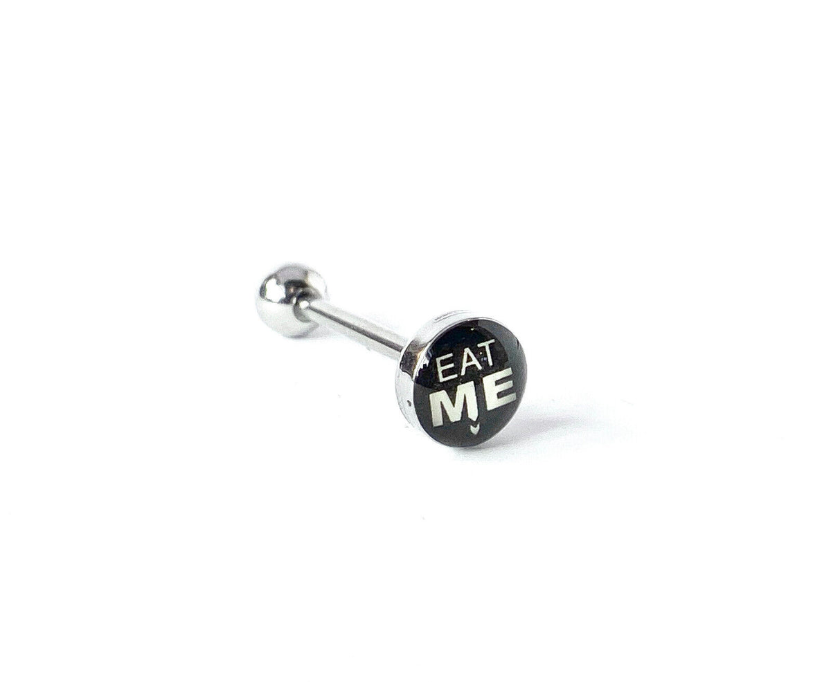 1pc Dome Logo Tongue Ring - choose from Adult Sayings, Sex, Bad Words +more! (Logo Style: Eat Me)