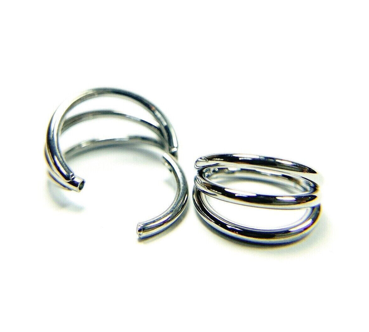 1pc Solid Titanium Triple Hoop Hinged Segment Ring Helix Cartilage Clicker (Color: Silver)