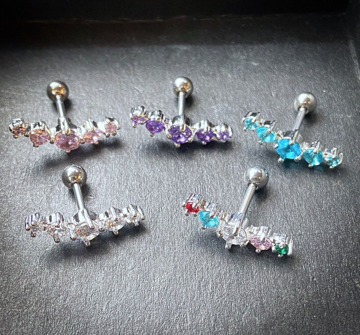 1pc Prong Set Journey Curve Gem Tragus Helix Cartilage Ring 16g 1/4" 6mm Jewelry
