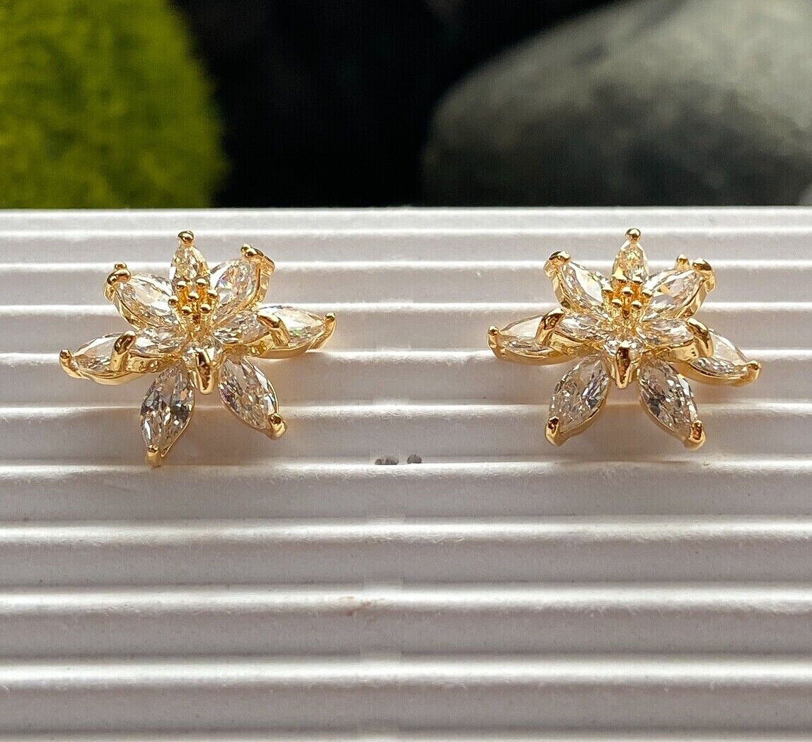 PAIR of Double Tiered CZ Flower 316L Surgical Steel Post 20g Earrings Studs (Color: Gold)