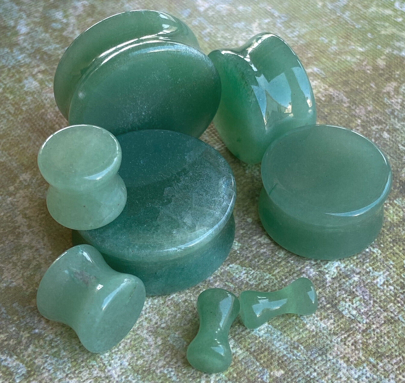 PAIR Natural Jade Organic Stone Plugs Gauges Pierced Ear Piercing Body Jewelry