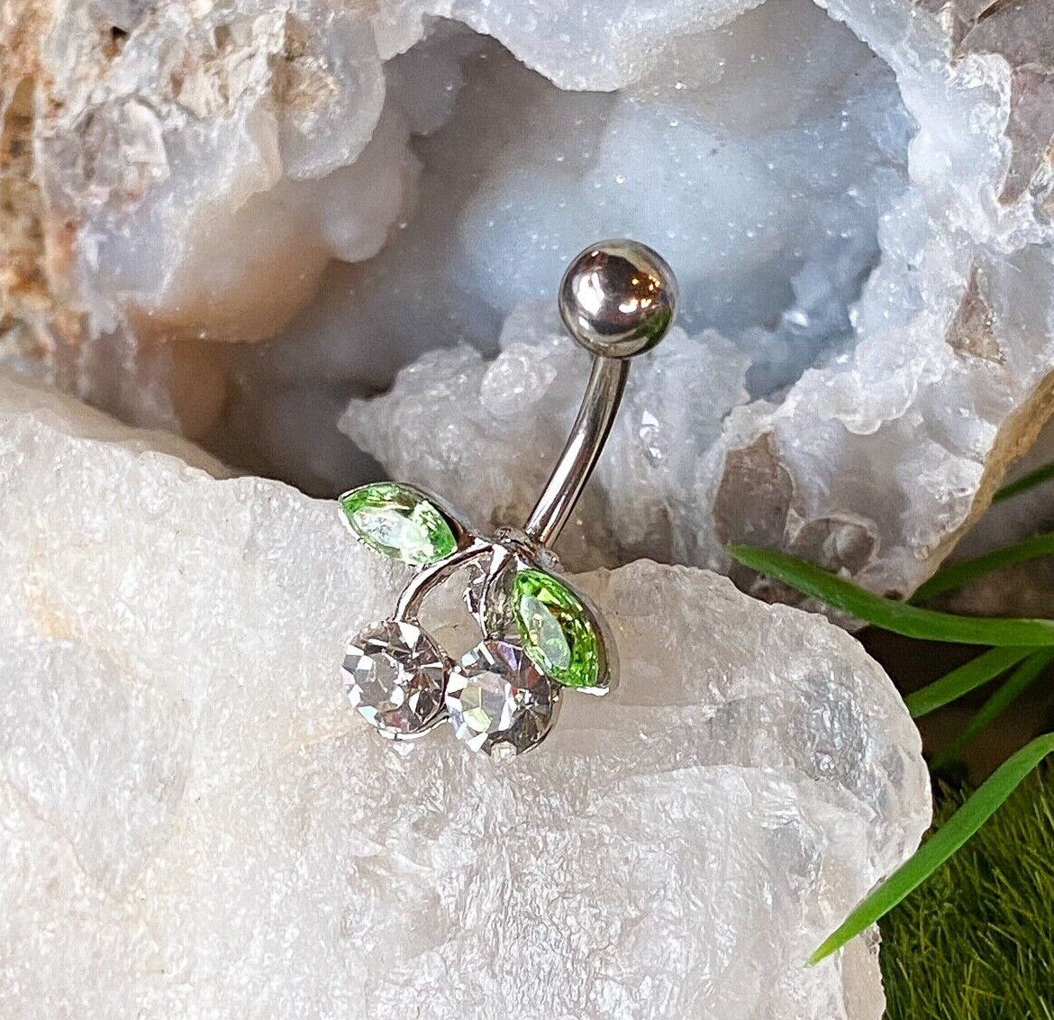 1pc Cherry CZ Gem Belly Ring Navel Piercing Pierced Naval Cherries Body Jewelry (Color: Clear)