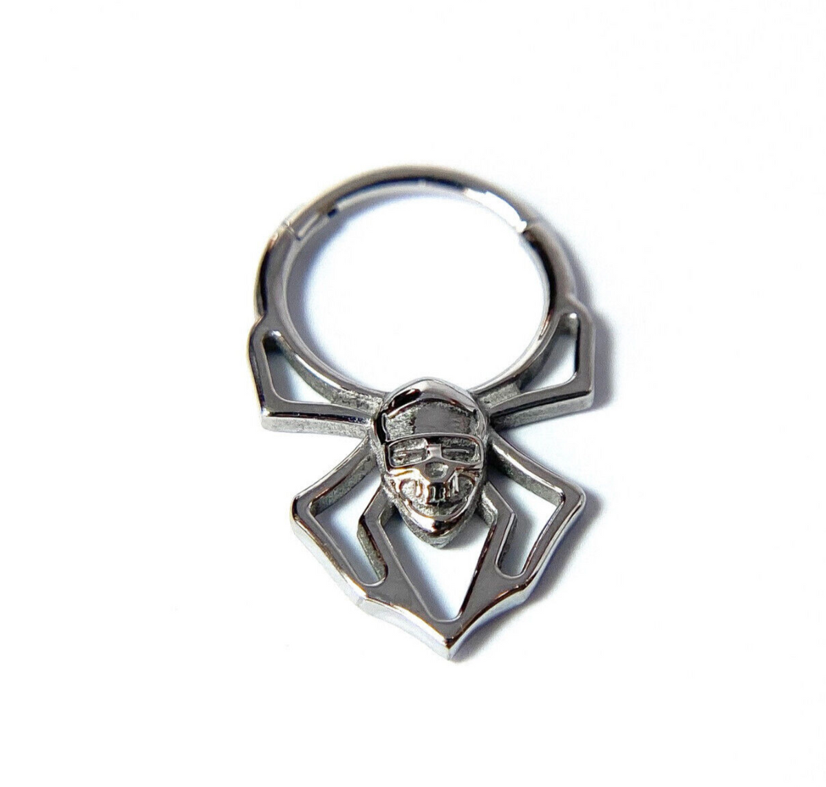 1pc Skull Face Spider Hinged Segment Ring Septum Clicker 316L Surgical Steel (Color: Silver)