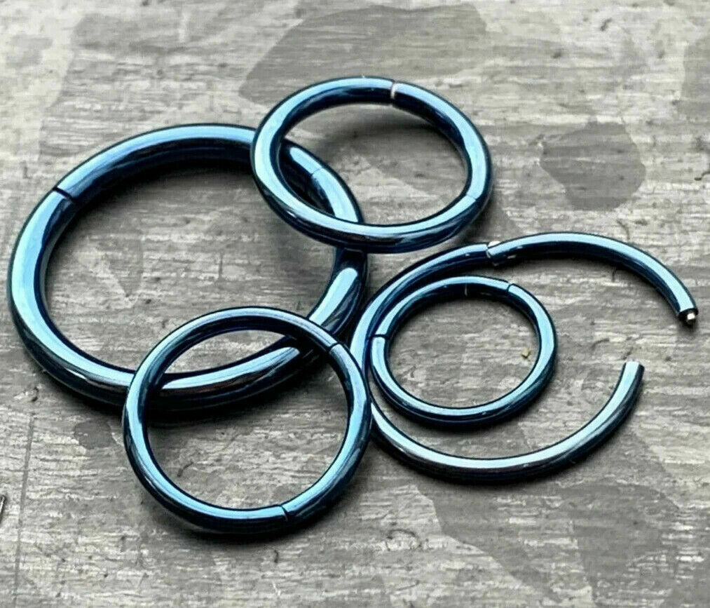 PAIR of Hinged Segment Rings Septum Clicker Hoops PVD over 316L Surgical Steel  (Color: Blue)